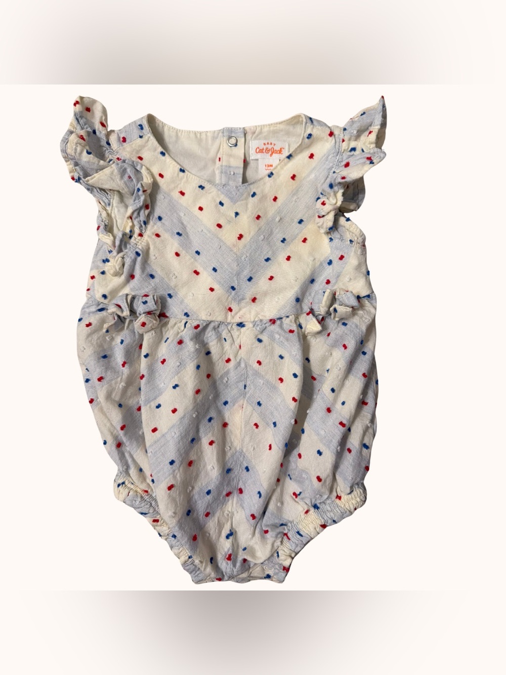 Cat & Jack White Baby Girls Heart Dot Ruffle Romper - Red & Blue